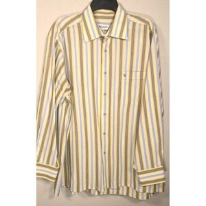 Guy Laroche‎ Vintage Yellow Stripe 17 1/2 34/35 XL Button Front  Men's Shirt